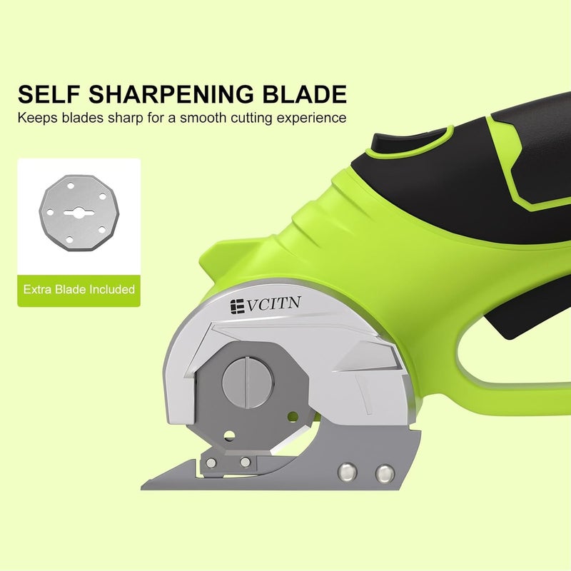 Evcitn Cordless Electric Scissors,4V Rechargeable Electric Box Cutter for Cardboard, Heavy Duty Cardboard Cutter for Fabric,Rotary Cutter with LED Light for Crafts Leather, Plastic or Carpet,Green - Image 2